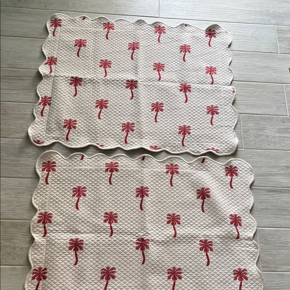 2 Linens & Things MATELASSE quilted pillow shams pink palm trees scalloped hem
